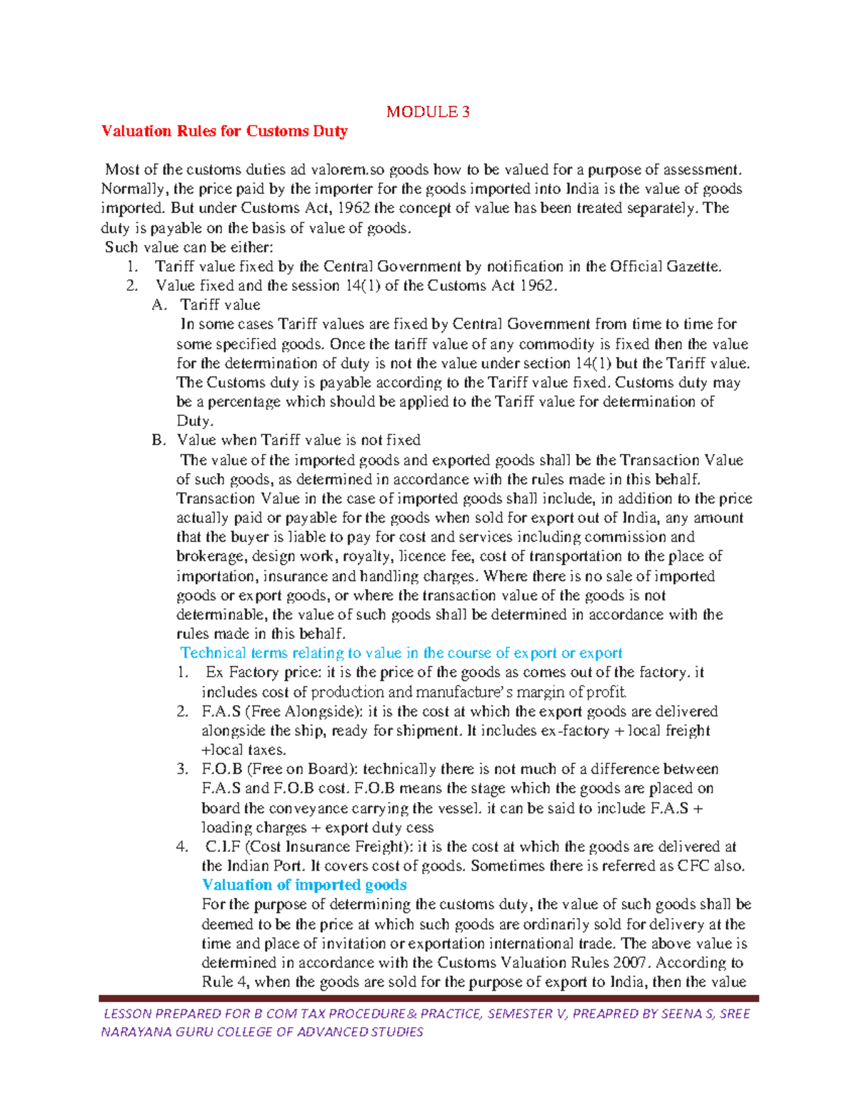 B COM TAX PROCEDURE & PRACTICE - Customs Duty Lecture Notes - Studocu