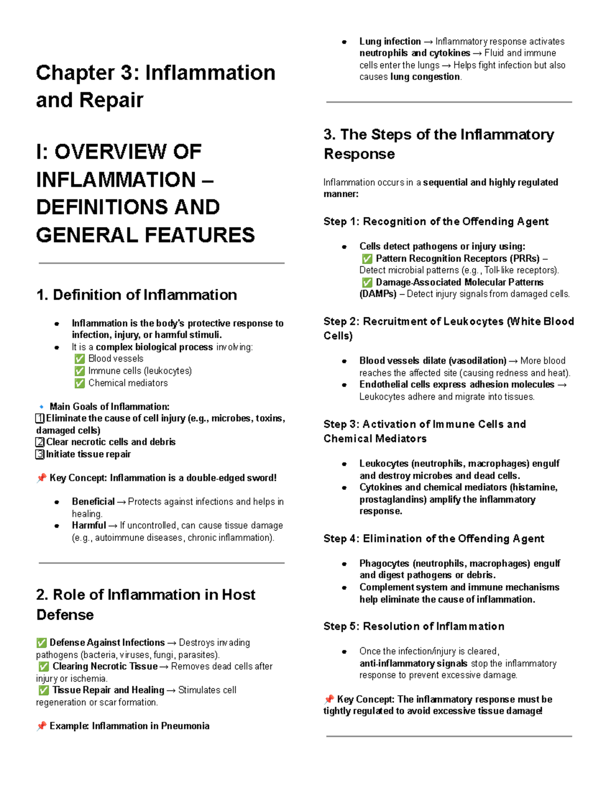 Chapter 3 Inflammation and Repair - Definition of Inflammation ...