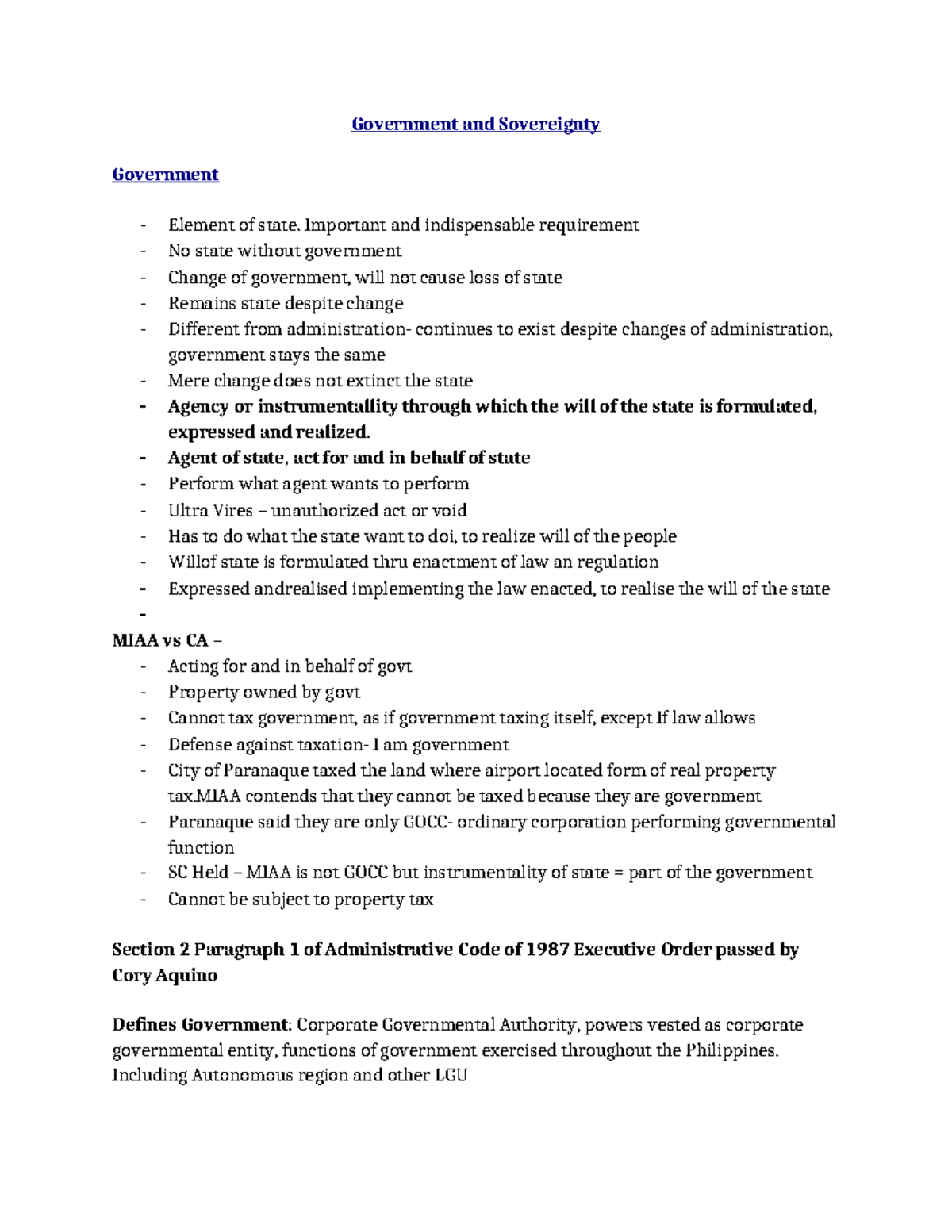 Government and Sovereignty - Government and Sovereignty Government ...