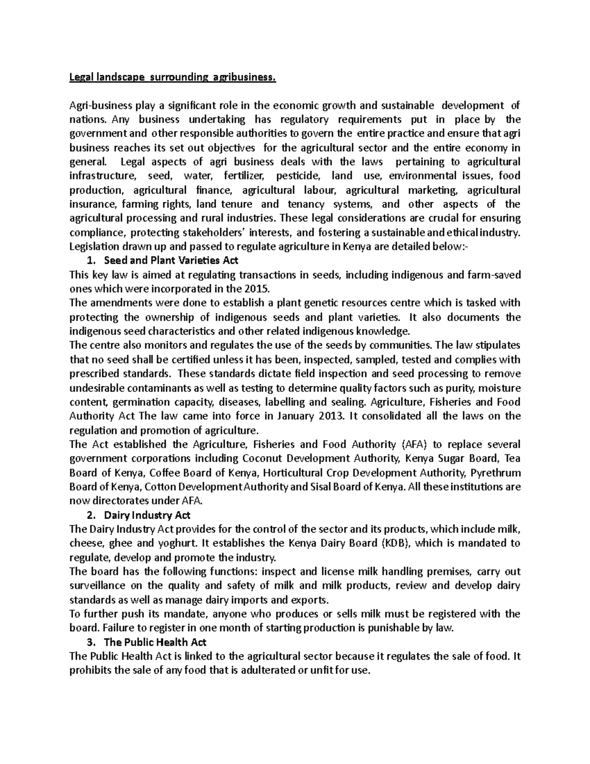 Legal Landscape of Agribusiness: Key Regulations and Acts - Studocu