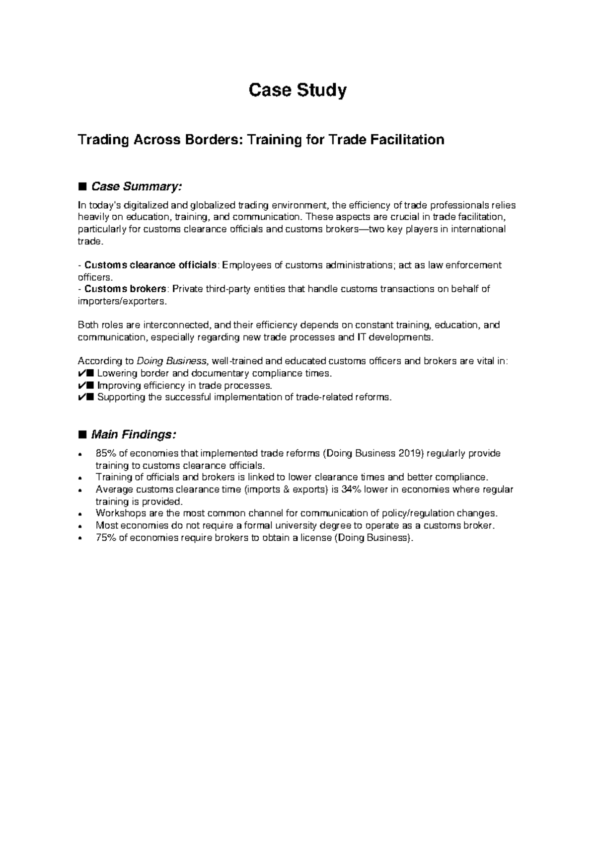 Case Study: Trading Across Borders - Training for Trade Facilitation ...