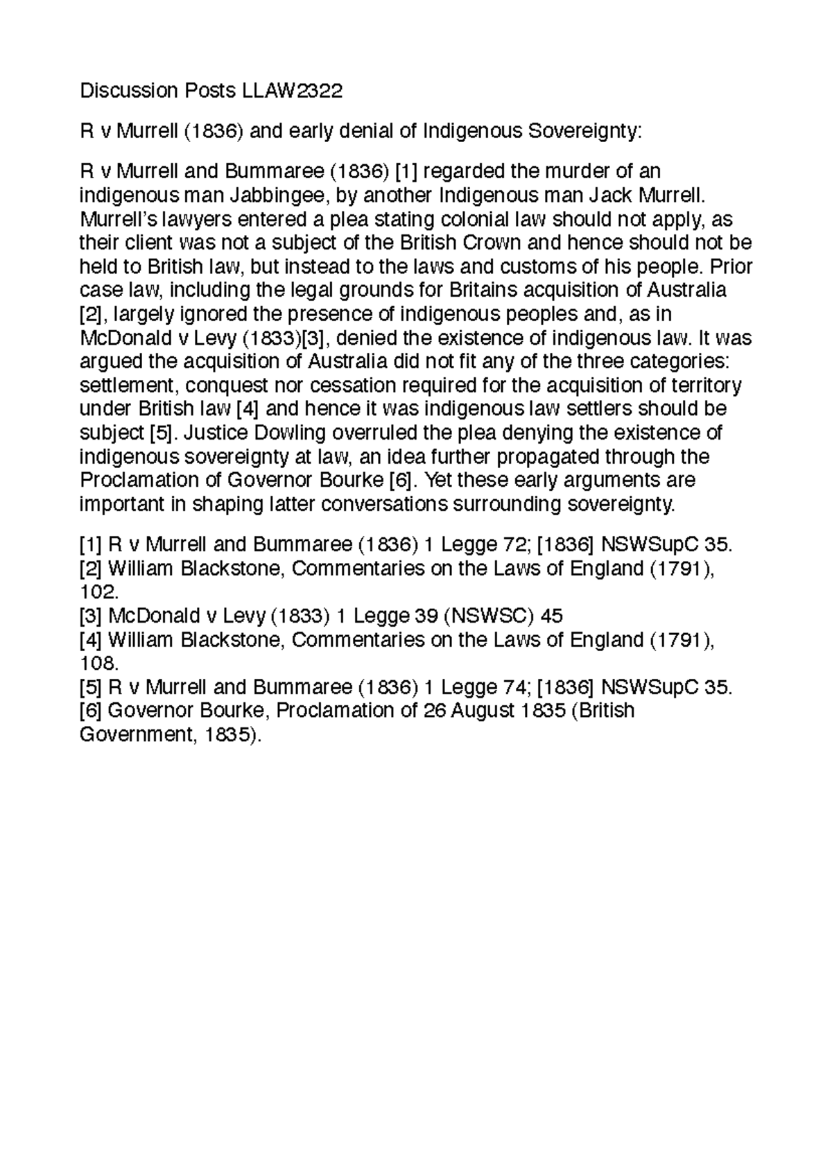 Discussion Posts LLAW2322 R v Murrell (1836) and Indigenous Sovereignty ...