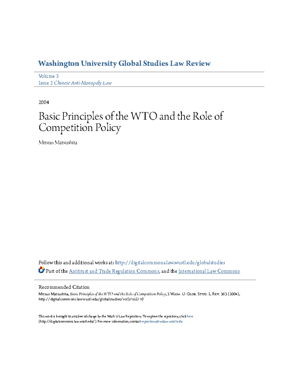 WSTU 2004: Basic Principles of WTO & Competition Policy Analysis - Studocu