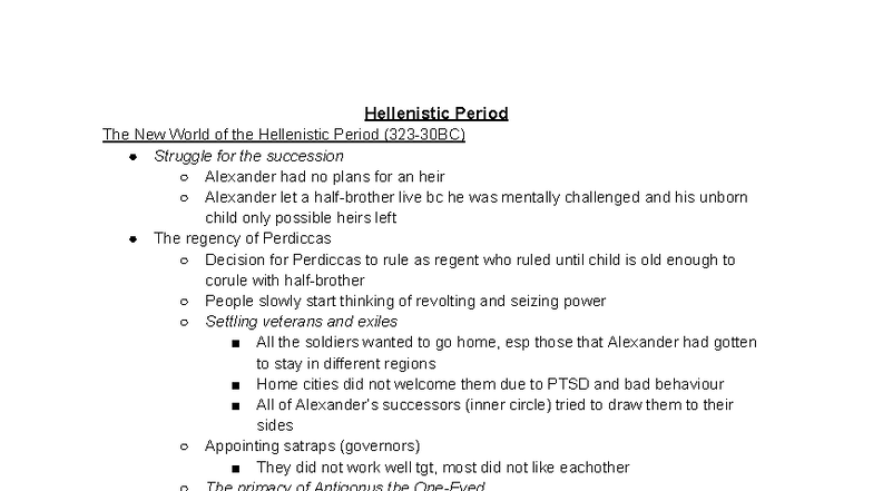 HIST 201: Midterm 3 Review - Hellenistic and Roman Periods - Studocu