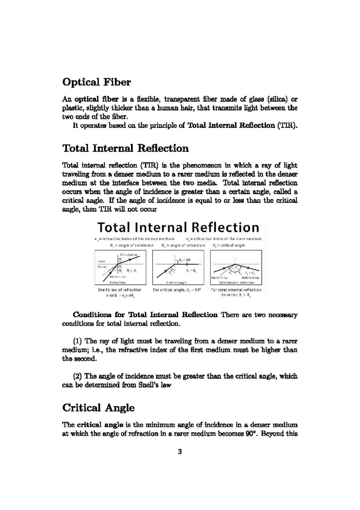 Optical Fiber Notes: Understanding Total Internal Reflection - Studocu