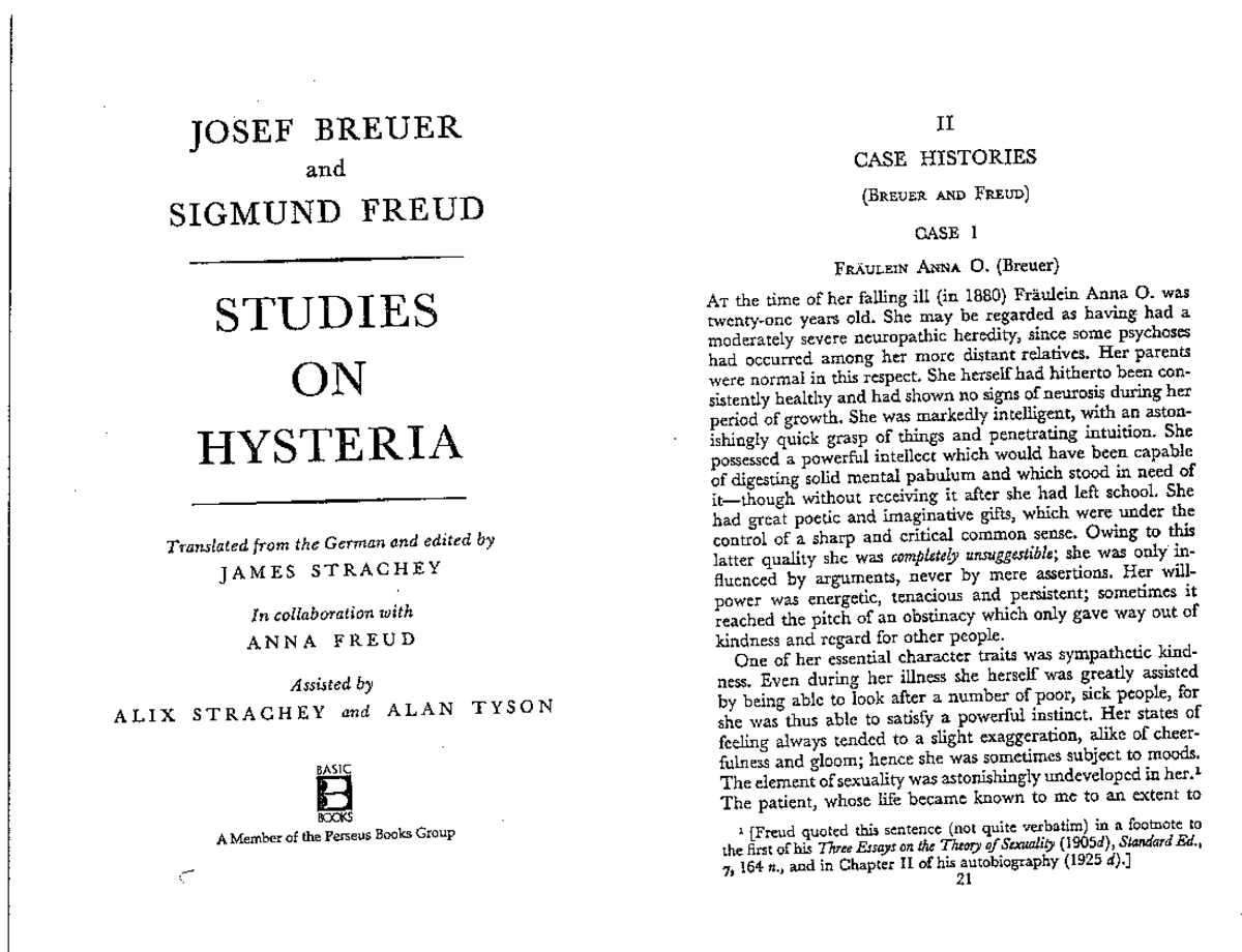 Freud's Case Study on Anna O: Insights into Hysteria and Treatment ...