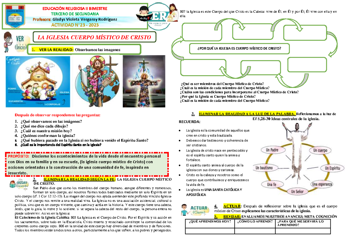 23-Ficha: La Iglesia como Cuerpo Místico de Cristo - Reflexiones 2023 ...