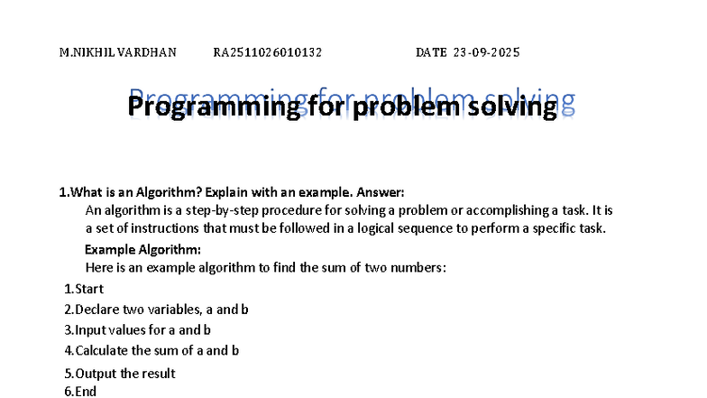 PPS RA2511026010132: Lecture Notes on Programming Concepts - Studocu