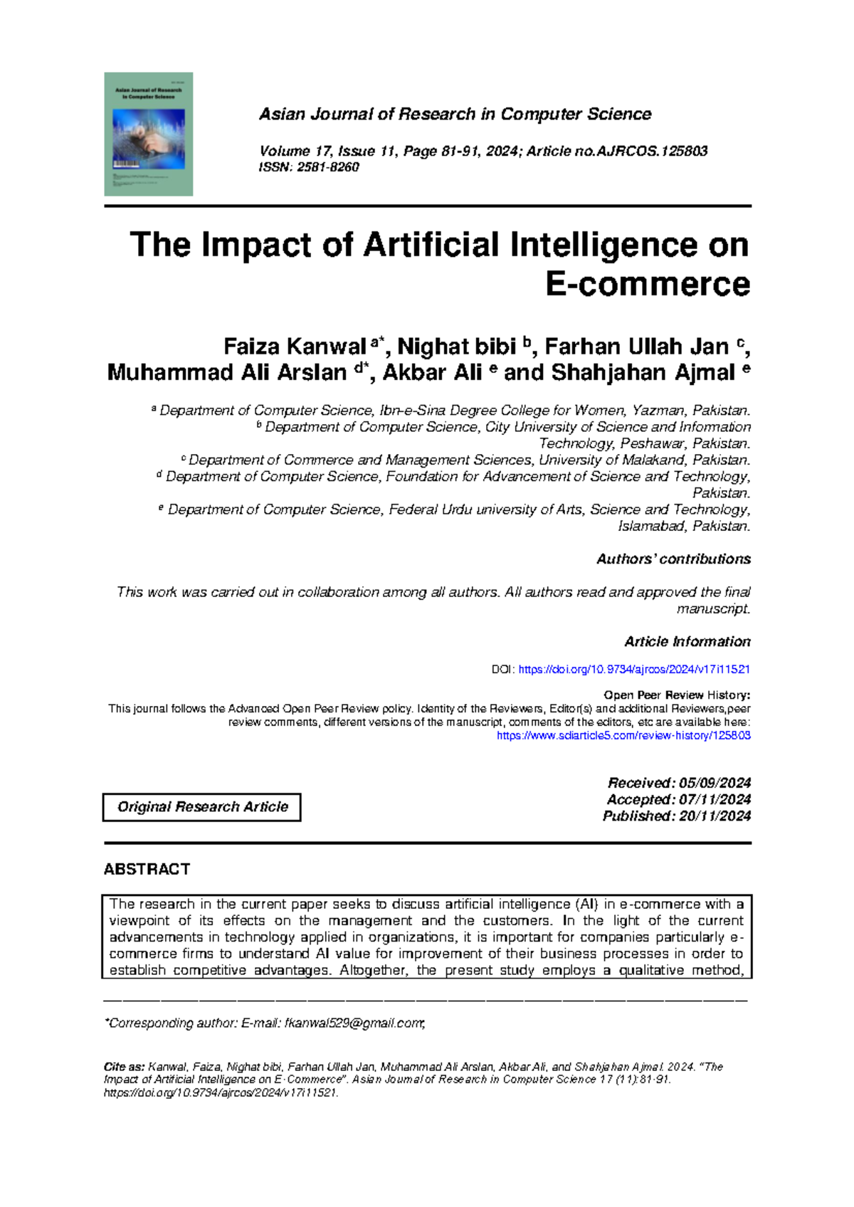Impact of AI on E-commerce: Insights from AJRCOS 17(11) Study - Studocu