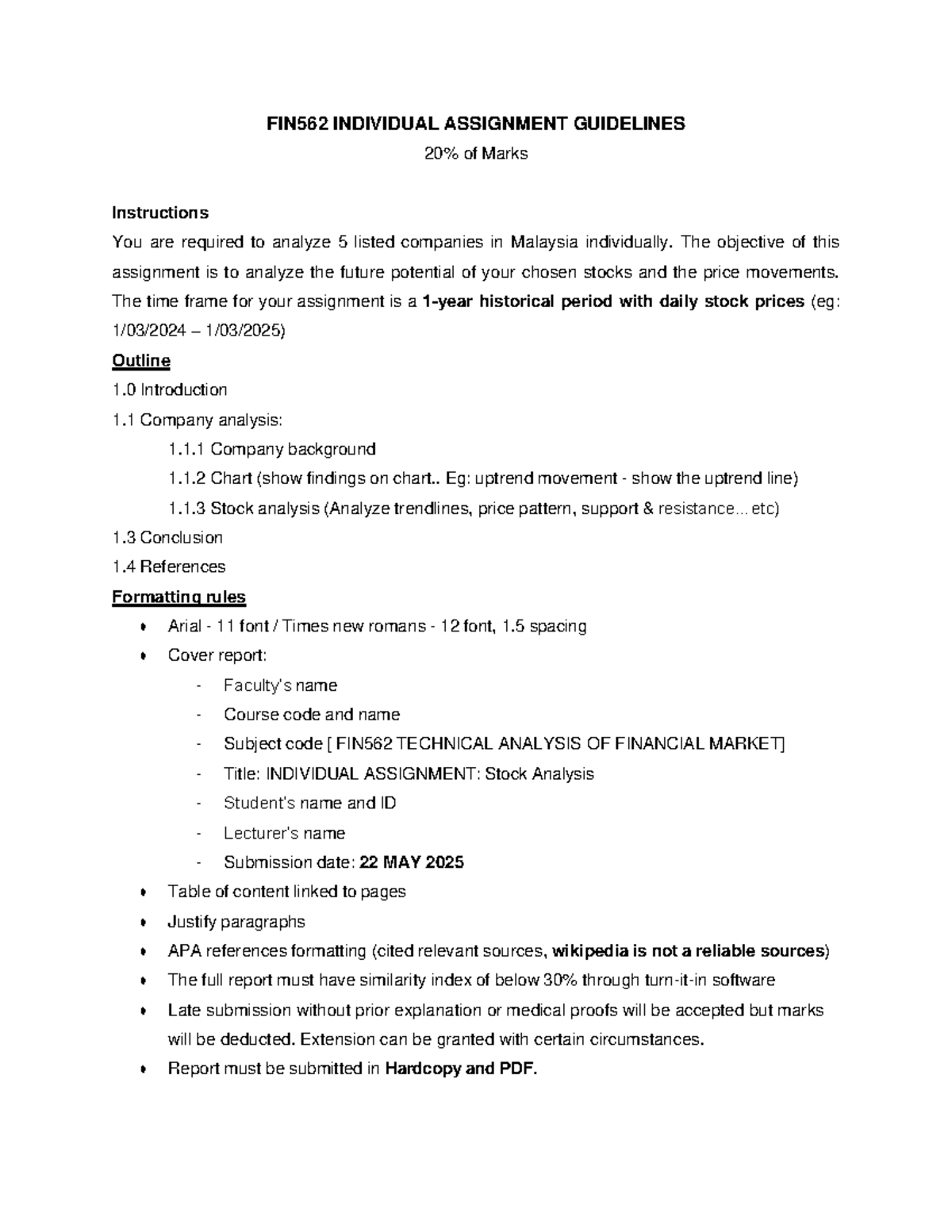 FIN562 Individual Assignment: Stock Analysis Guidelines - Studocu