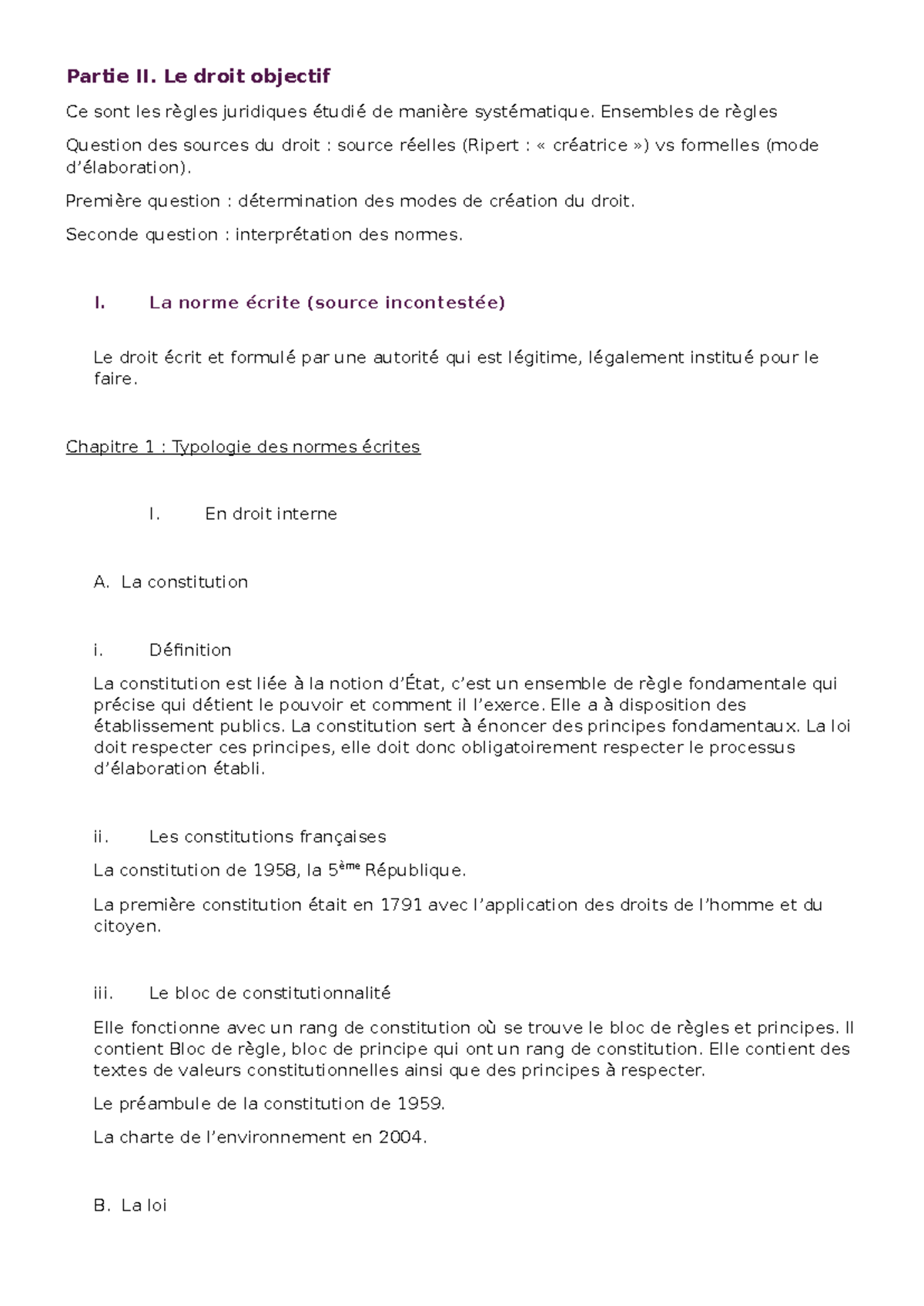 Cours de Droit Privé - Partie II : Le Droit Objectif et ses Sources ...