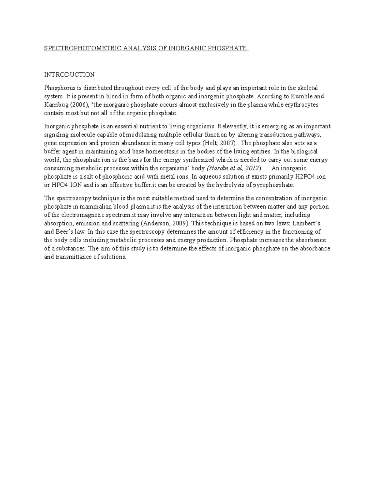 CELL BIO 1 - Lab Practical: Spectrophotometric Analysis of Phosphate ...