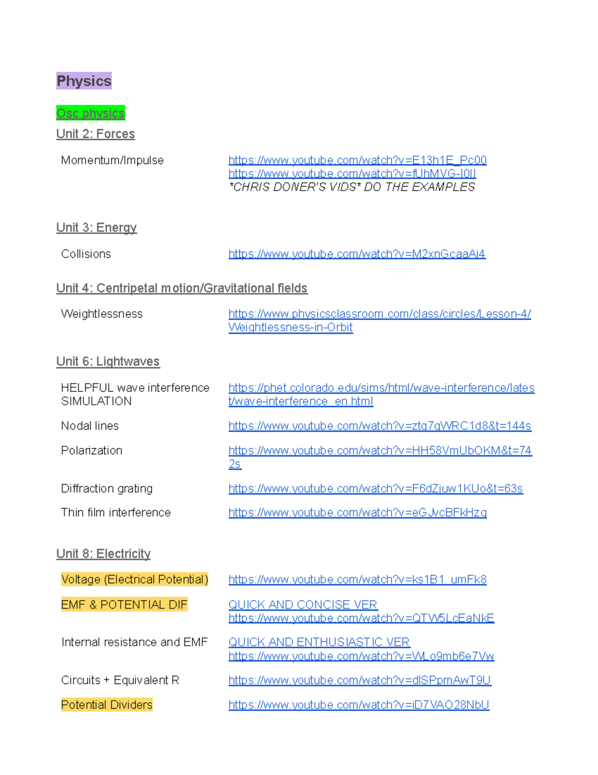 📝resources 4 studyin - a quick study guide - Physics Osc physics Unit 2 ...