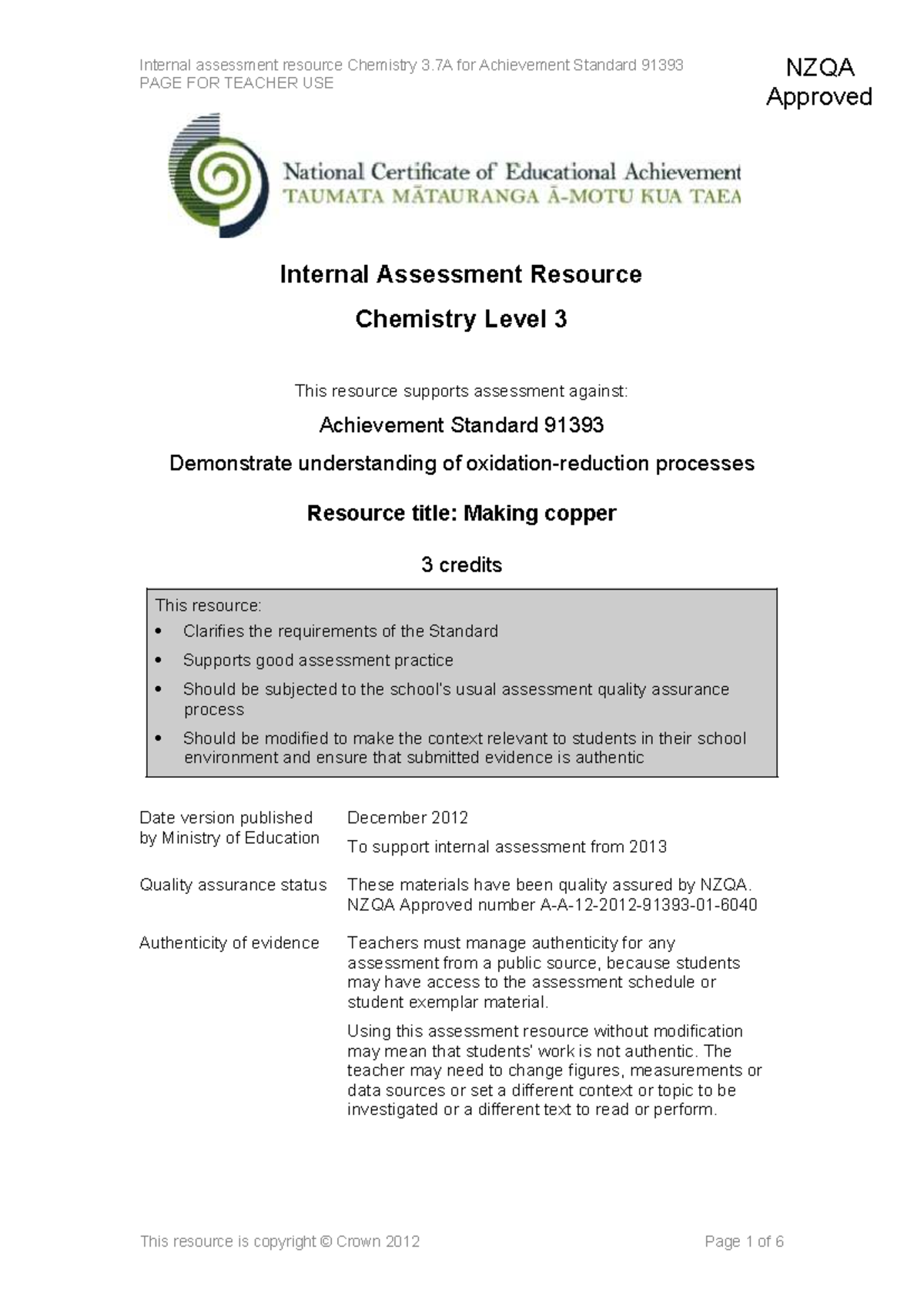 Chemistry 3.7A Internal Assessment: Making Copper Report Guide - Studocu