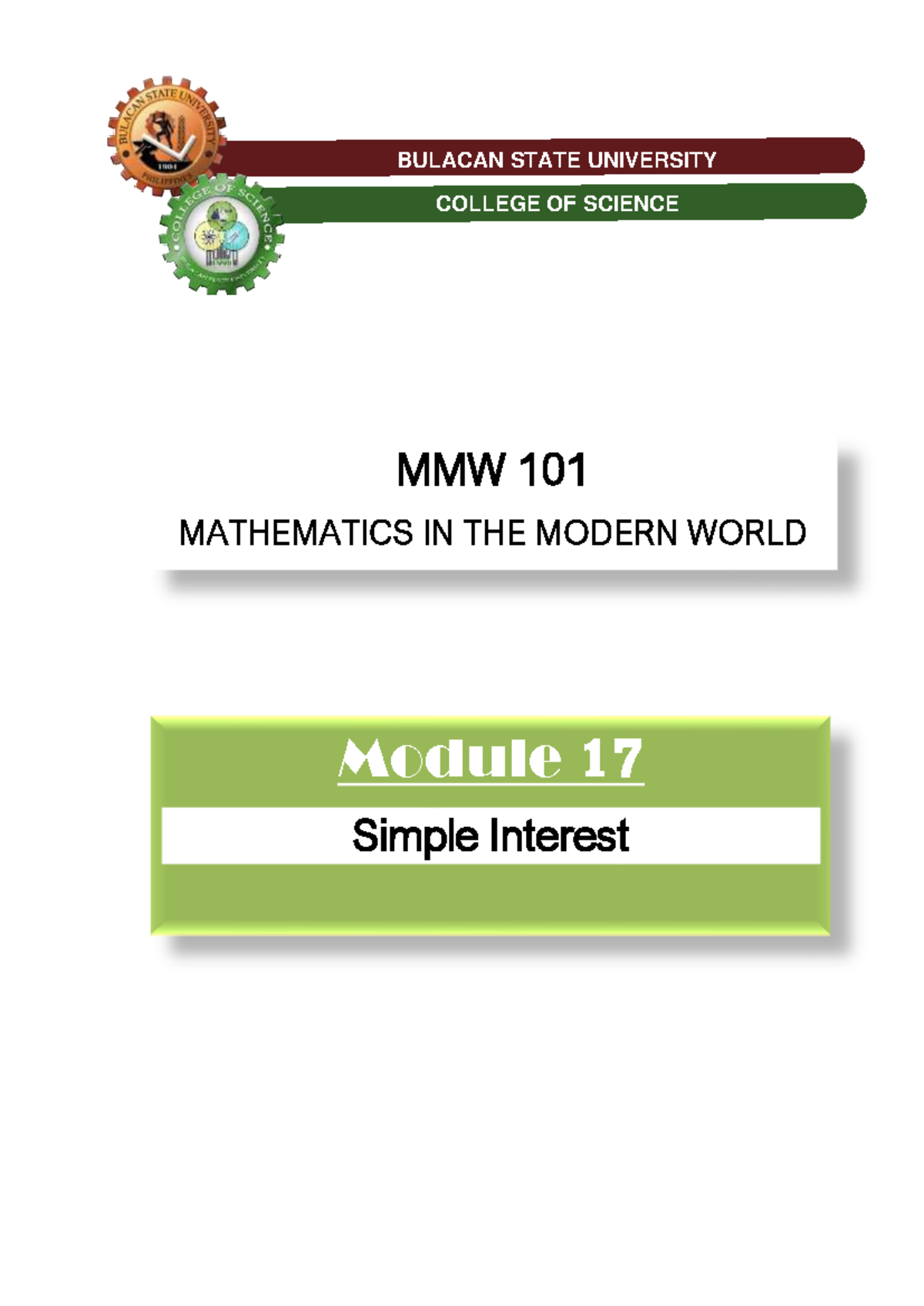 Module 17 - Simple Interest - MMW 101 MATHEMATICS IN THE MODERN WORLD ...