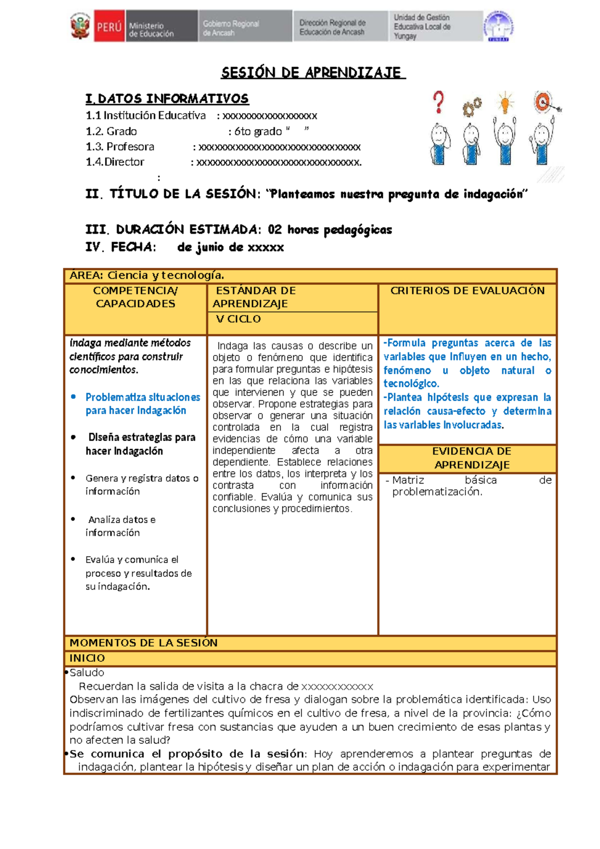 SESION DE APRENDIZAJE: Ciencia y Tecnología - 6to Grado - Indagación ...