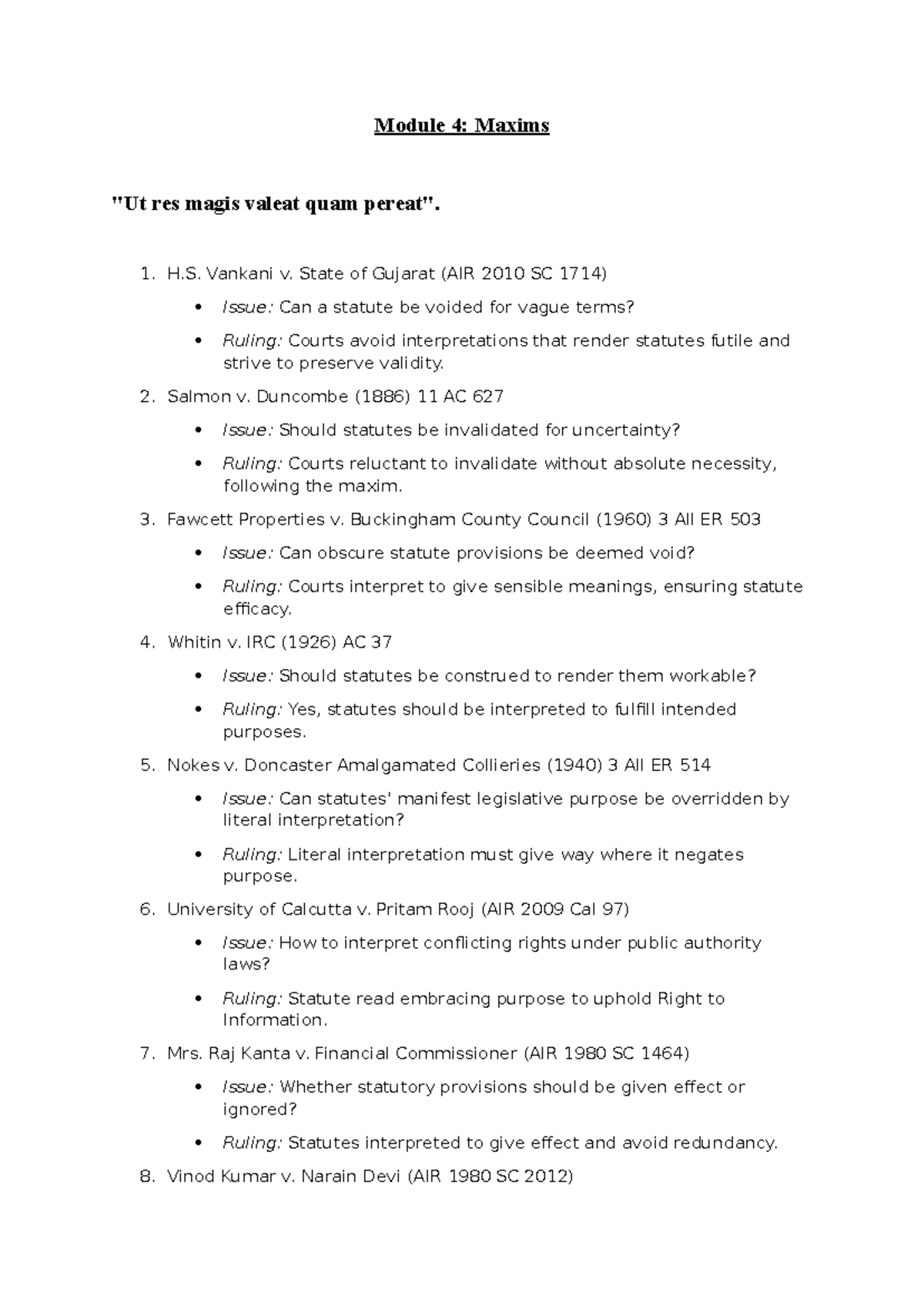 Module 4: Case Laws on Statutory Interpretation and Validity Notes ...