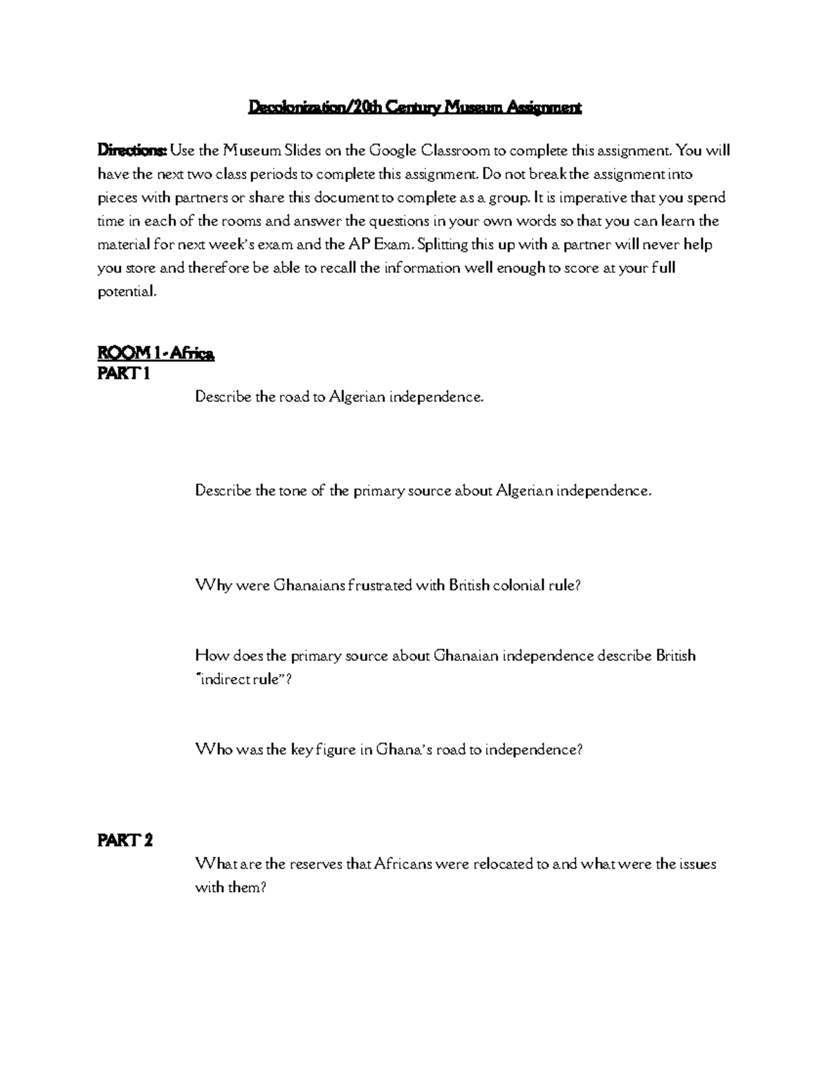 2025-APUSH Decolonization Museum Assignment Directions - Studocu