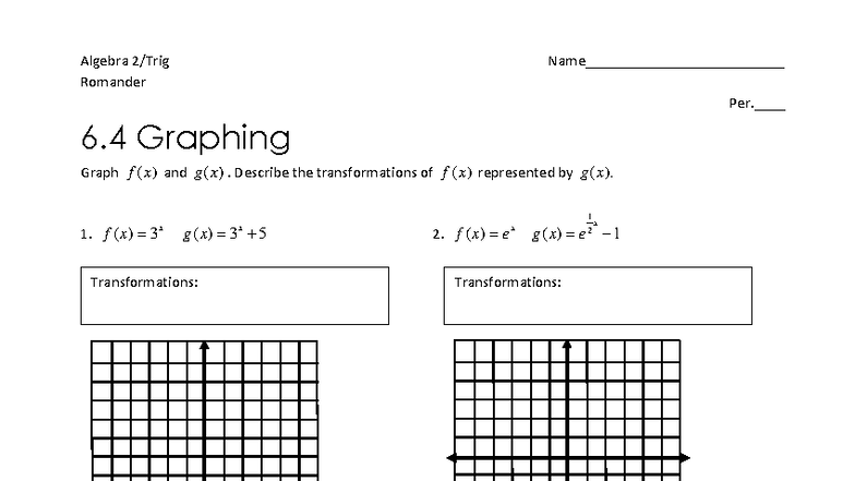 Algebra 2/Trig: Section 6.4 Graphing Transformations Worksheet - Studocu