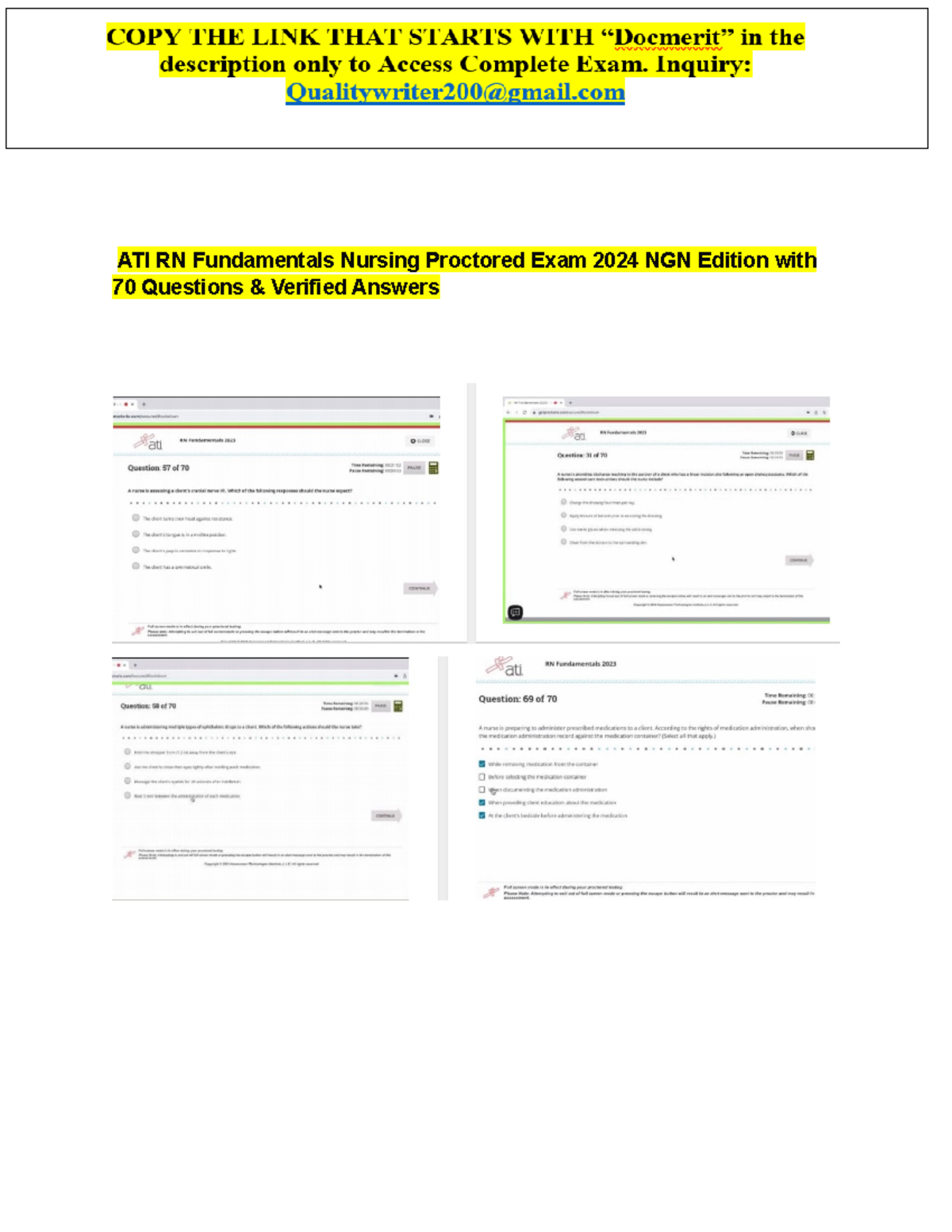 New ATI 2025 RN Fundamentals Nursing Proctored Exam NGN Edition with 70