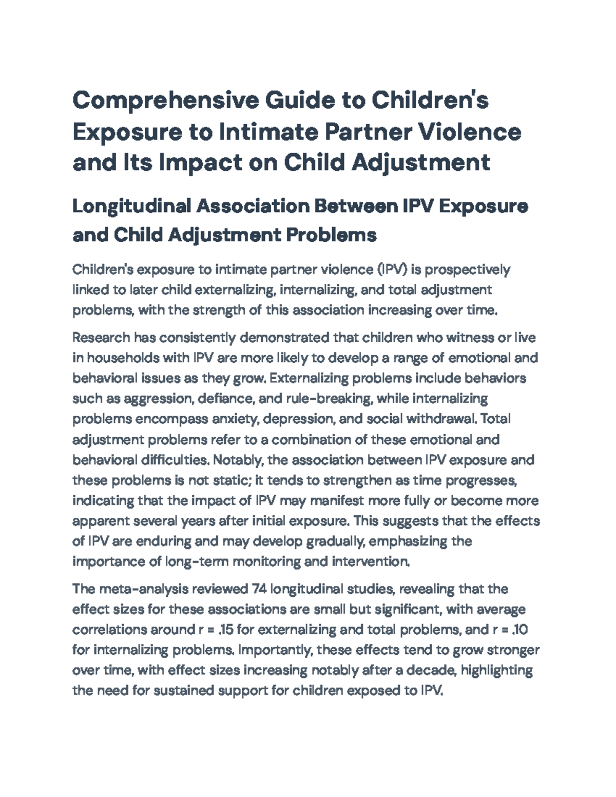 Comprehensive Analysis of IPV's Impact on Child Adjustment (Final Exam ...
