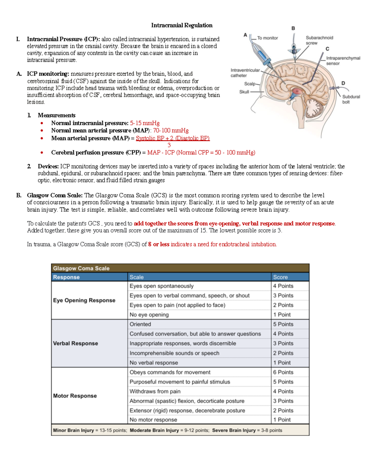 Intracranial Regulation - Intracranial Pressure (ICP): also called ...