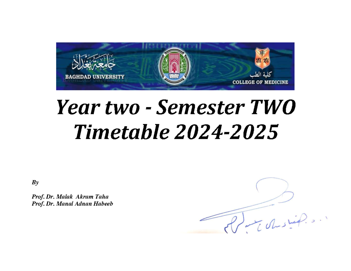 2nd year time table course 2 - Year two - Semester TWO Timetable 2024 ...