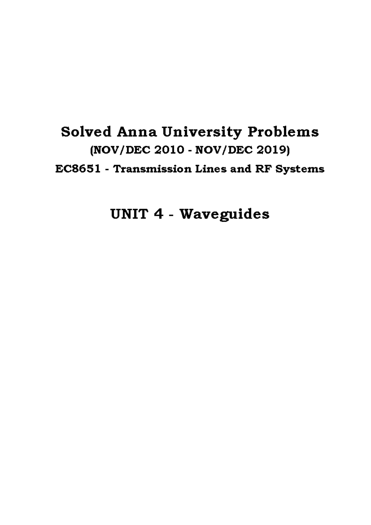 Unit 4 Problems: Waveguides in EC8651 Transmission Lines and RF Systems ...