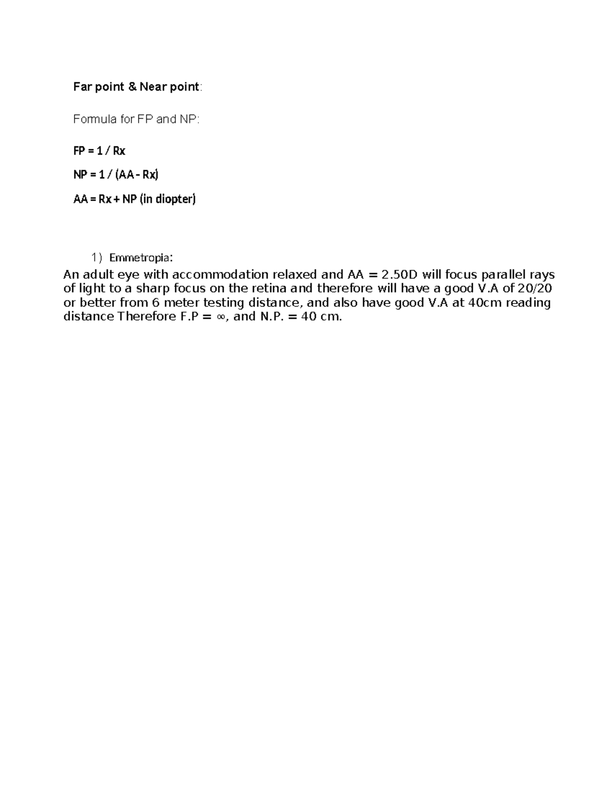 Far and Near point - Far point & Near point: Formula for FP and NP: FP ...