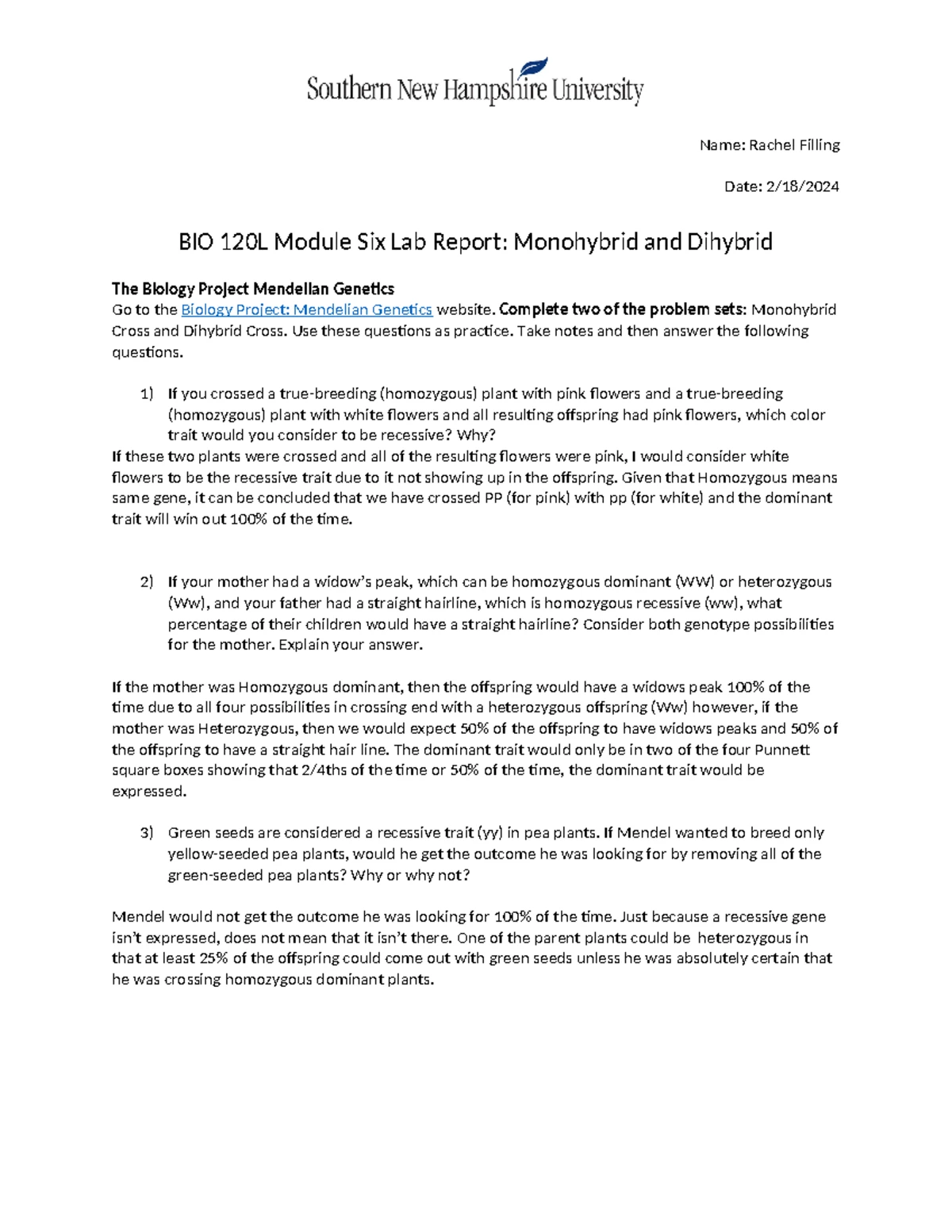 BIO 120L Module Four Lab Report: Cell Respiration in Germinating Peas ...