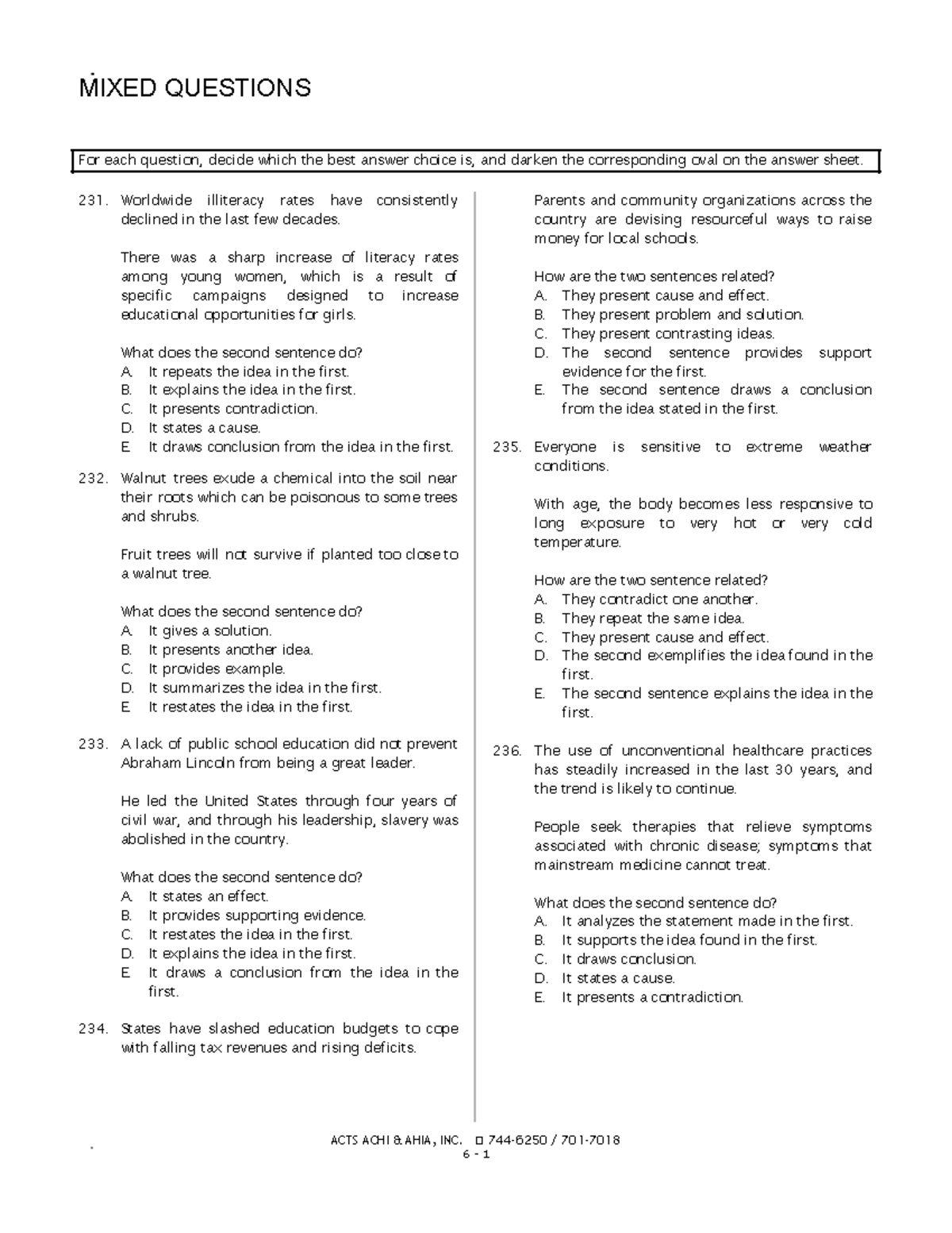 MIXED QUESTIONS: College Entrance Exam Reviewer (ACTS ACHI AHIA, INC ...
