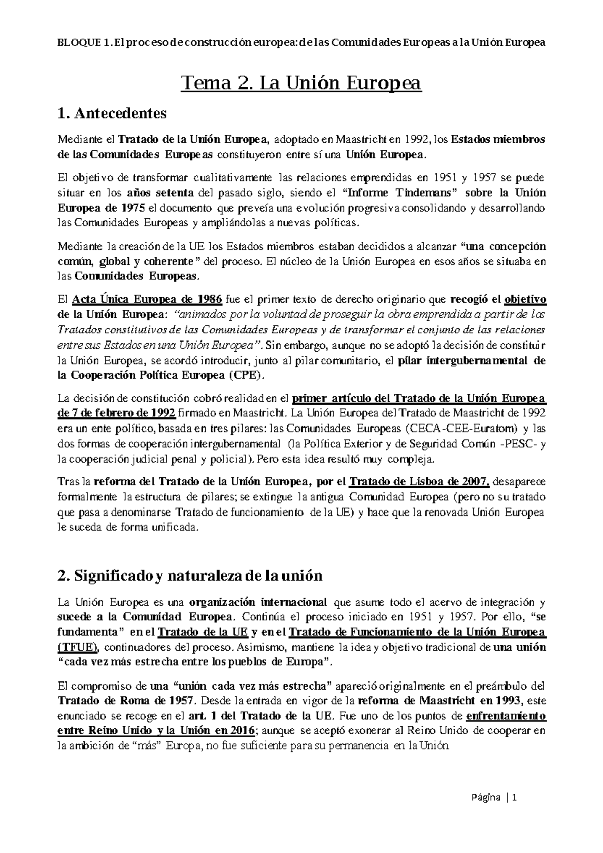 Tema 2: La Unión Europea - Historia, Principios y Funciones Jurídicas ...