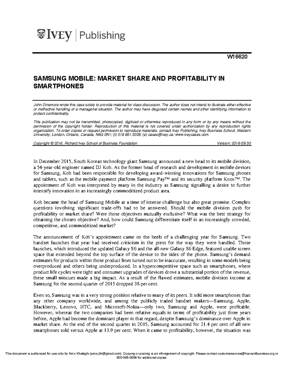 SAMSUNG MKT SHARE & PROFITABILITY IN SMARTPHONES - CASE STUDY - Studocu
