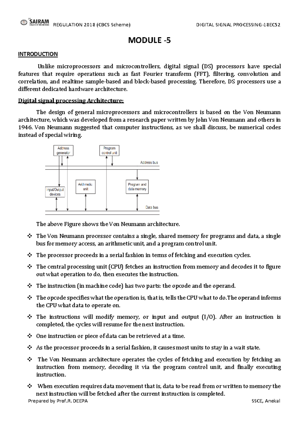 Module 5 - Digital Signal Processing Architecture & Design 18es51 - Studocu