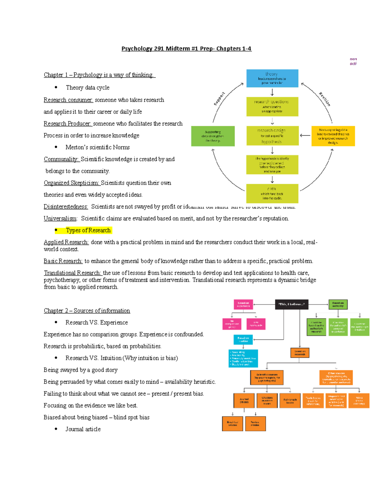 Psychology 291 Midterm Review: Key Concepts from Chapters 1-3 - Studocu