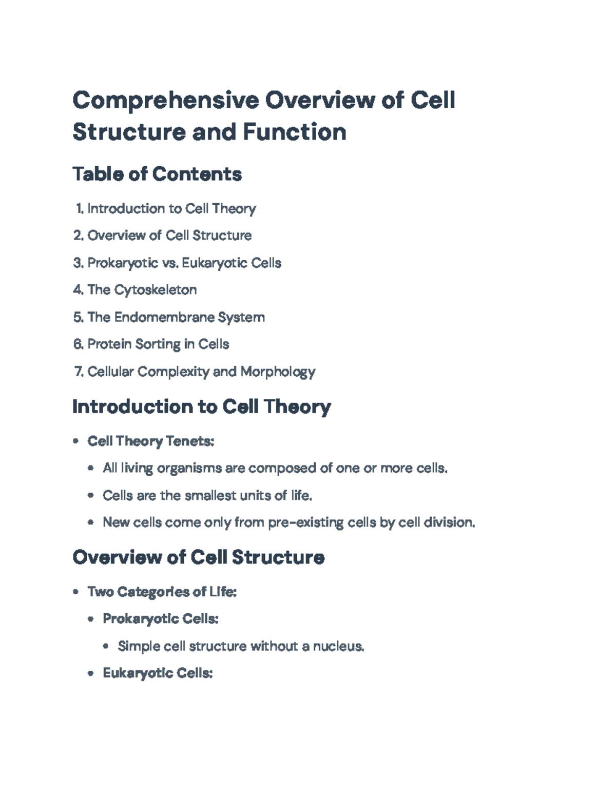 Comprehensive Overview of Cell Structure and Function (BIO101 ...