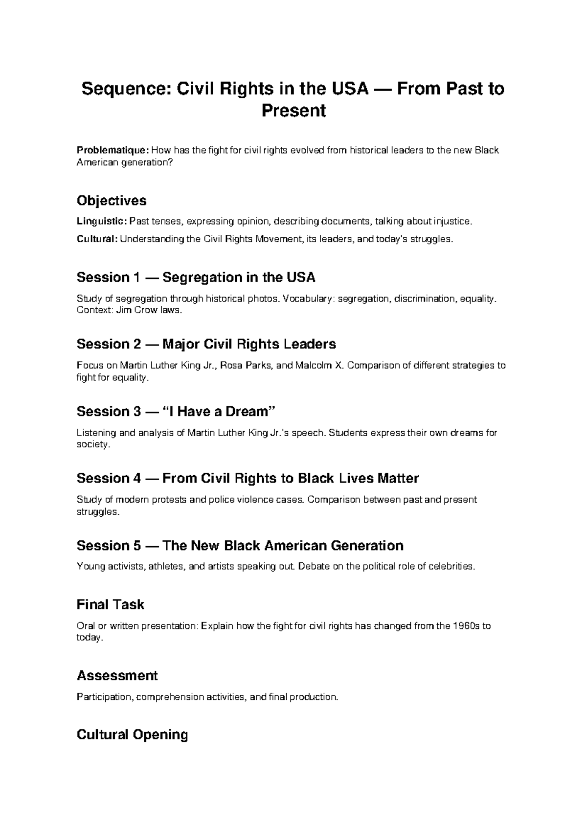 Sequence: Civil Rights in the USA - Seconde Study Guide - Studocu