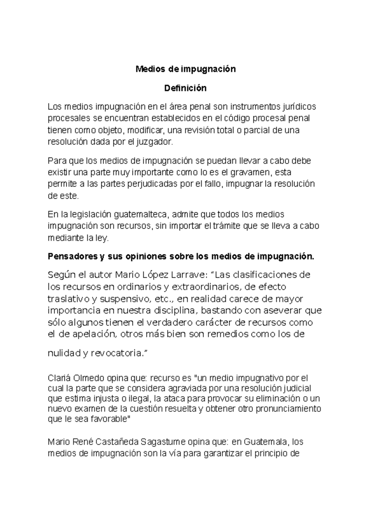 Trabajo - Medios de Impugnación en el Derecho Penal Guatemalteco - Studocu