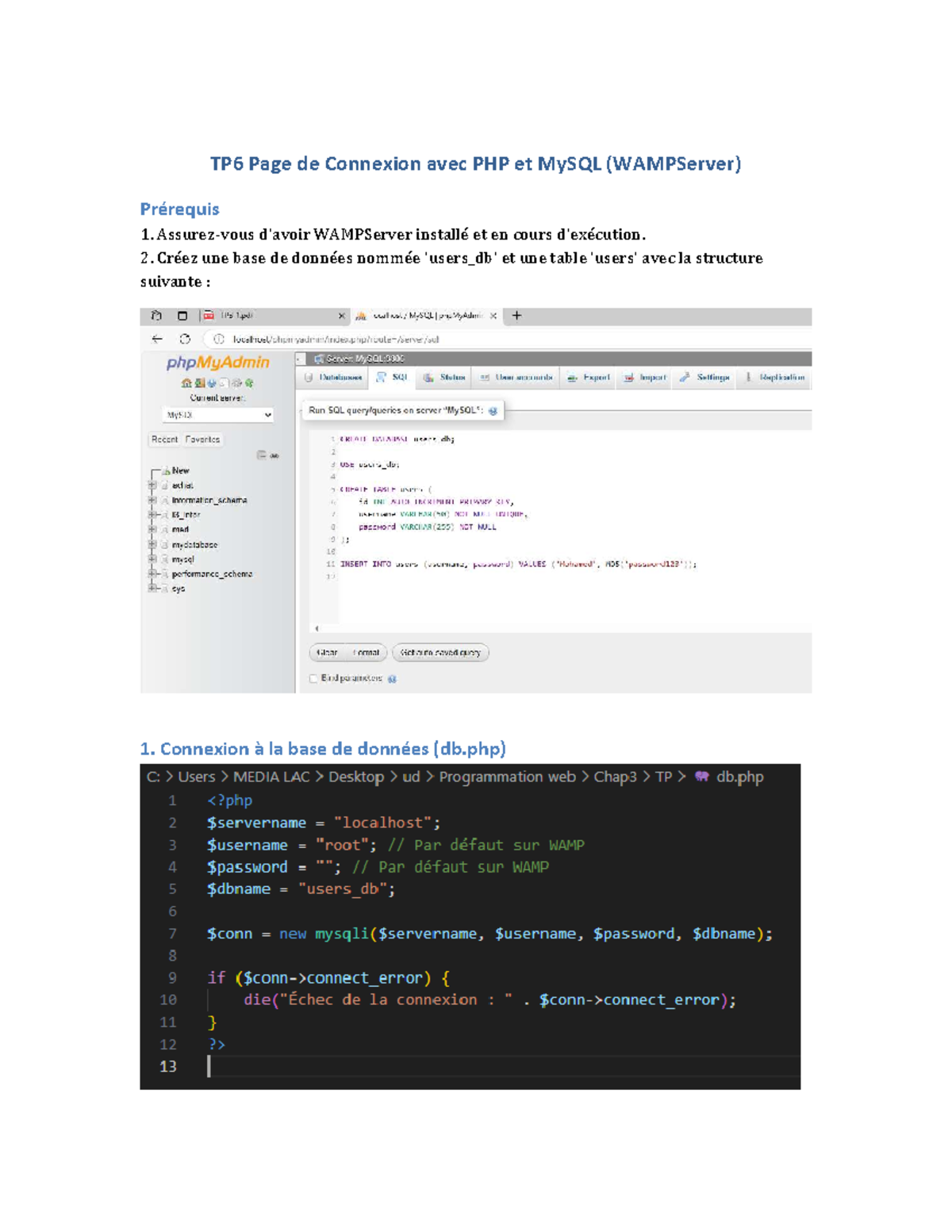 TP6 Page de Connexion avec PHP et My SQL ( Wampserver) - TP 6 Page de ...