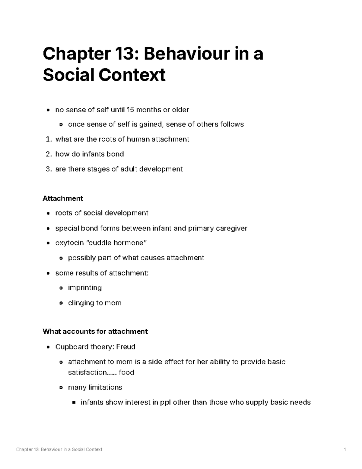 Ch13 - ch 13 lecture notes - Chapter 13: Behaviour in a Social Context ...