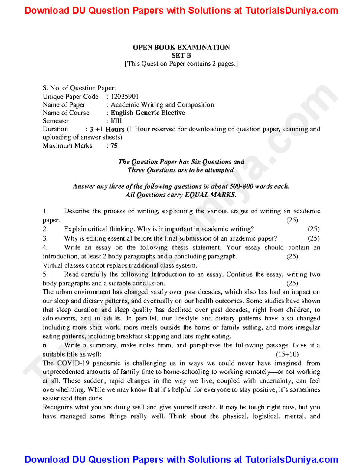 12035901 OC - Open Book Exam Paper for Academic Writing & Composition ...