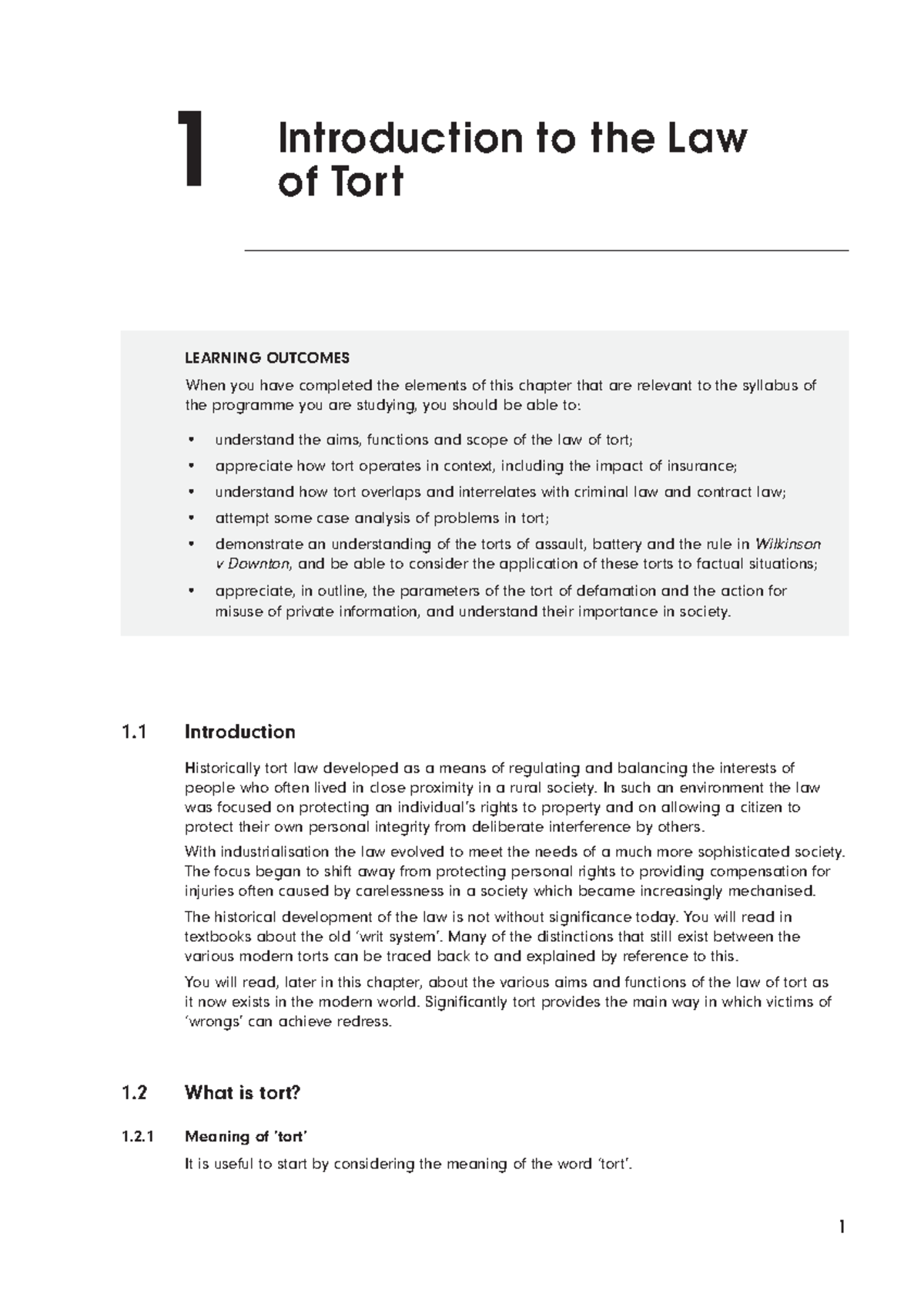 Tort law module 1 chaoter 1 - 1 Introduction Historically tort law ...