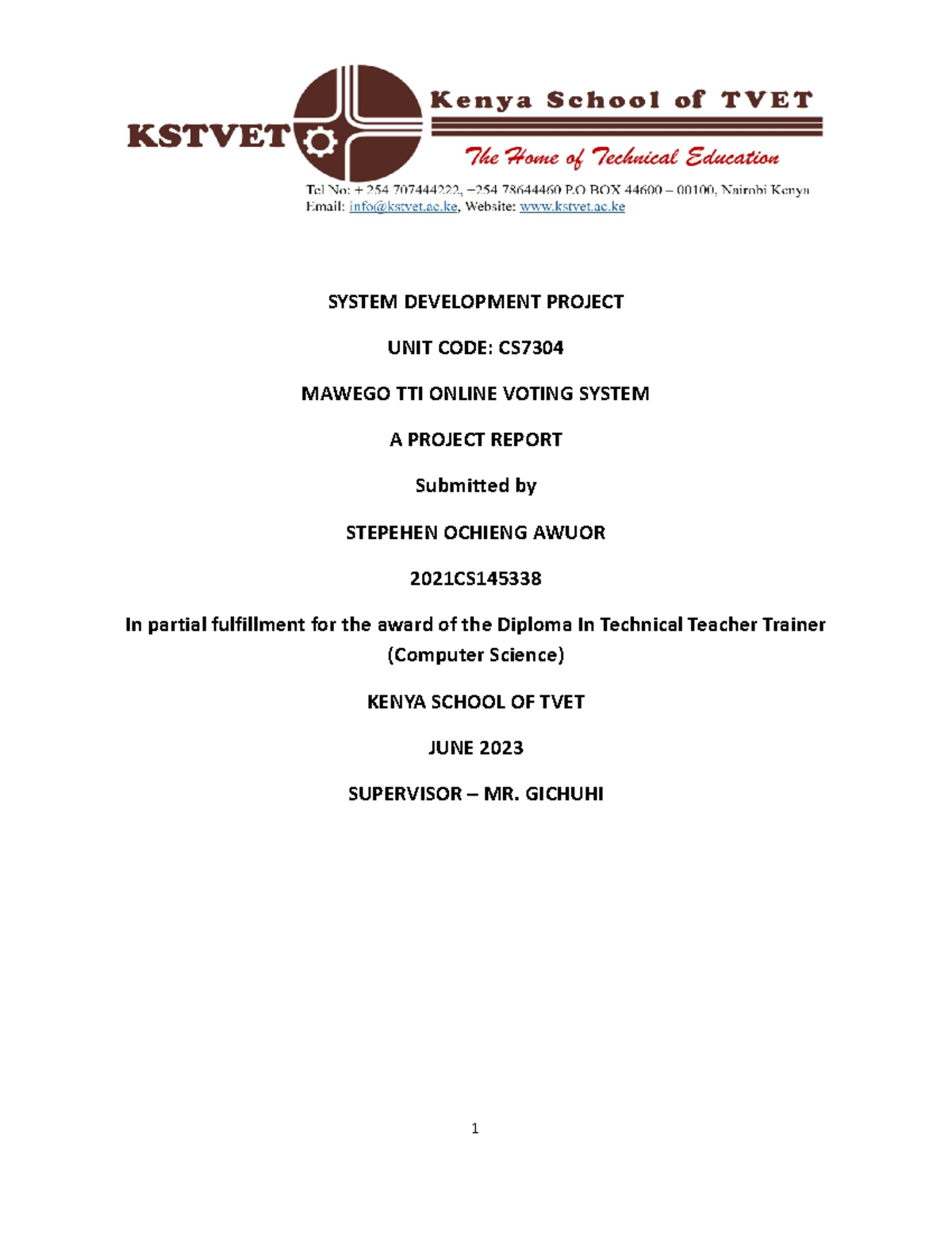 CS 2021: Final Year Project Report on Online Voting System Development ...