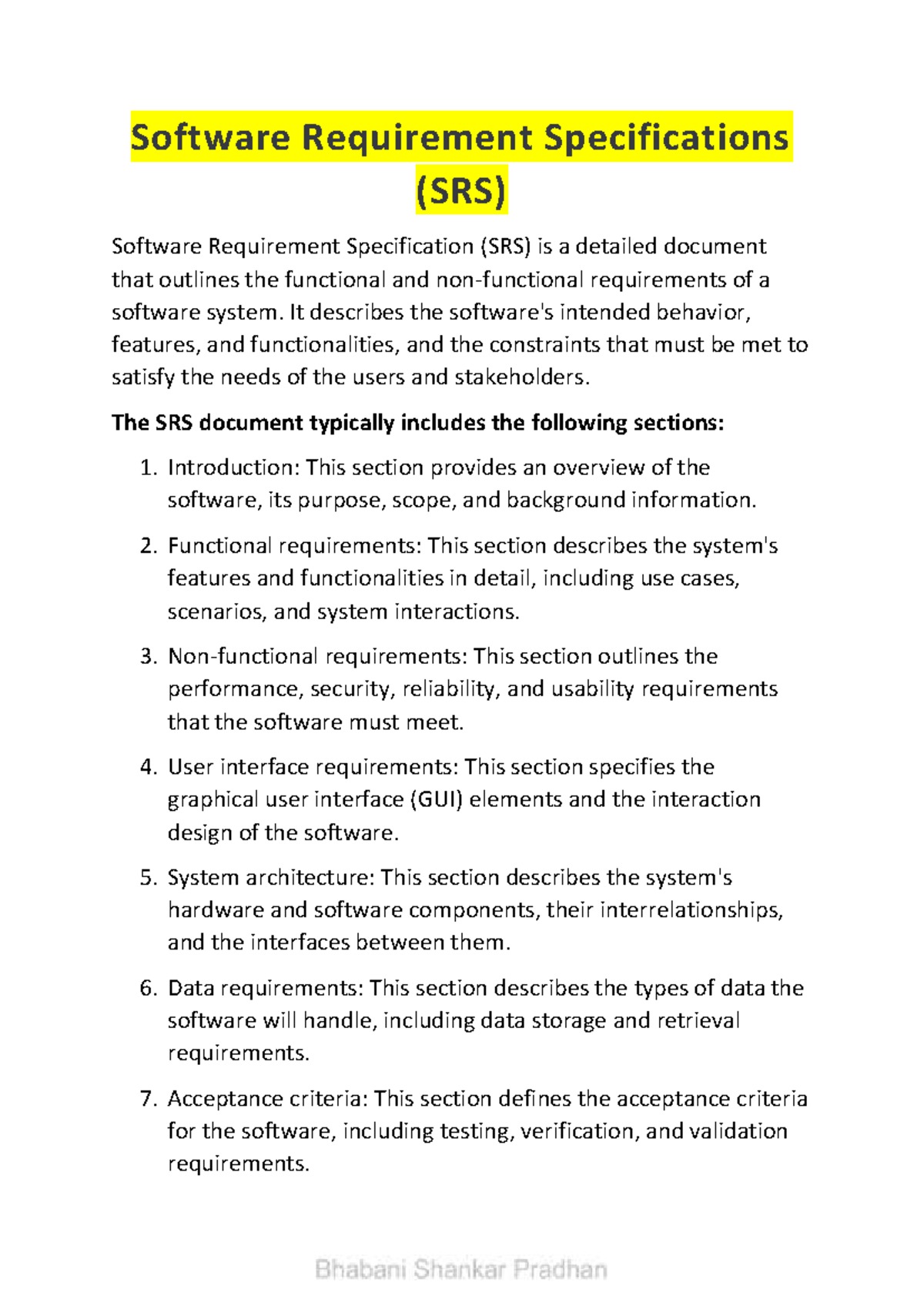 Software Requirements Specification (SRS) Overview & Guidelines - Studocu