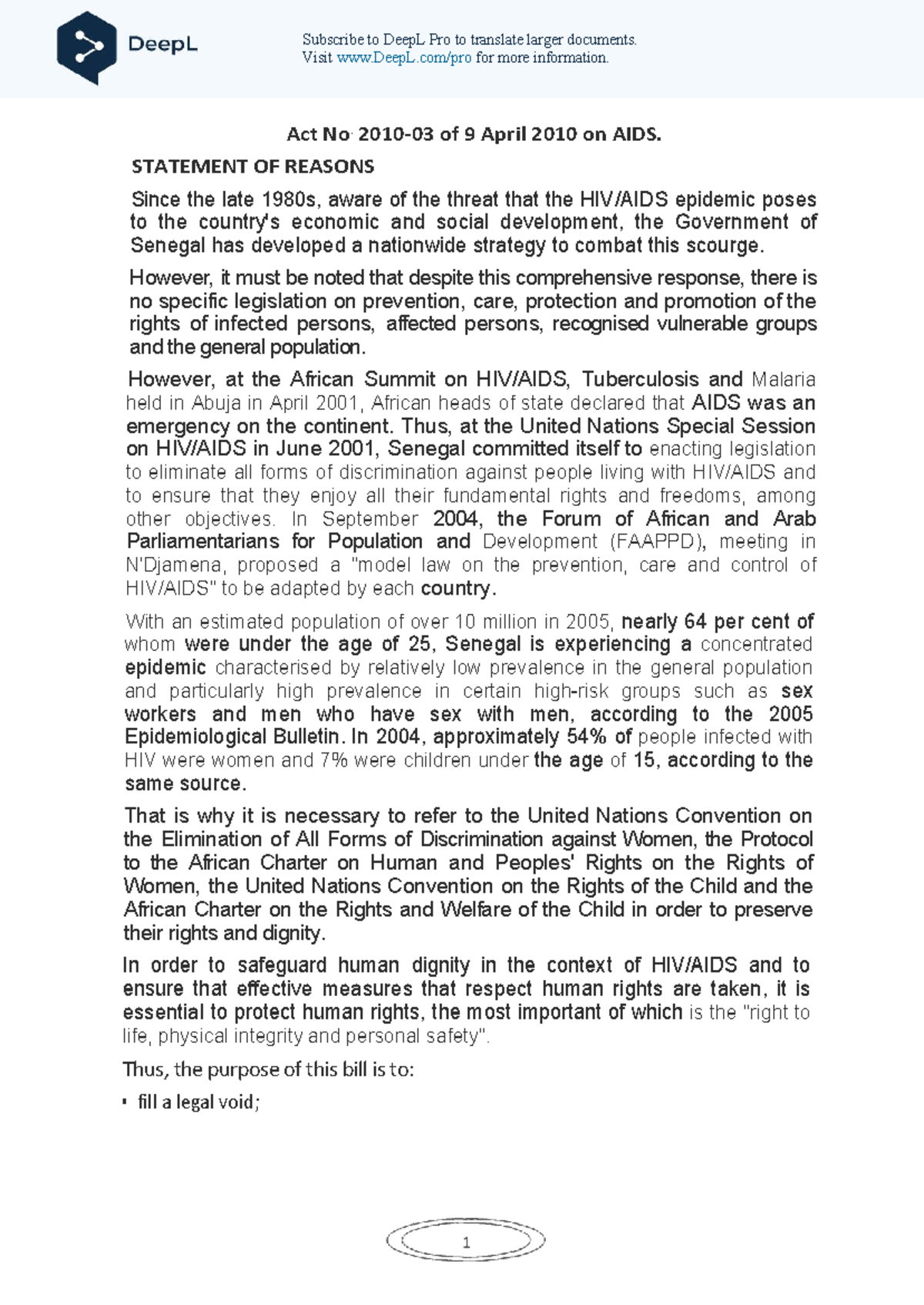 Law No. 2010-03 on HIV: Senegal's Legislative Framework for AIDS Care ...