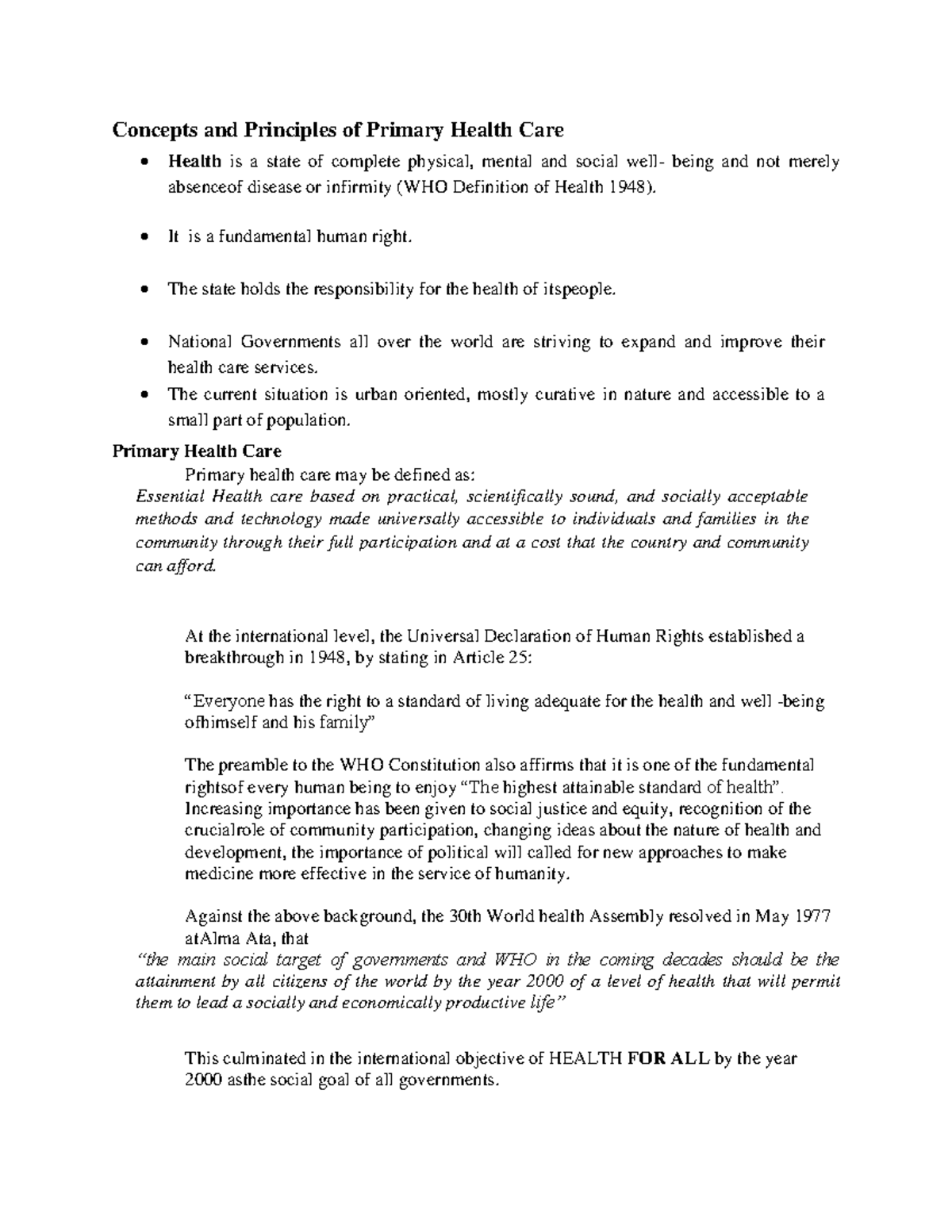 Concepts and Principles of Primary Health Care - It is a fundamental ...