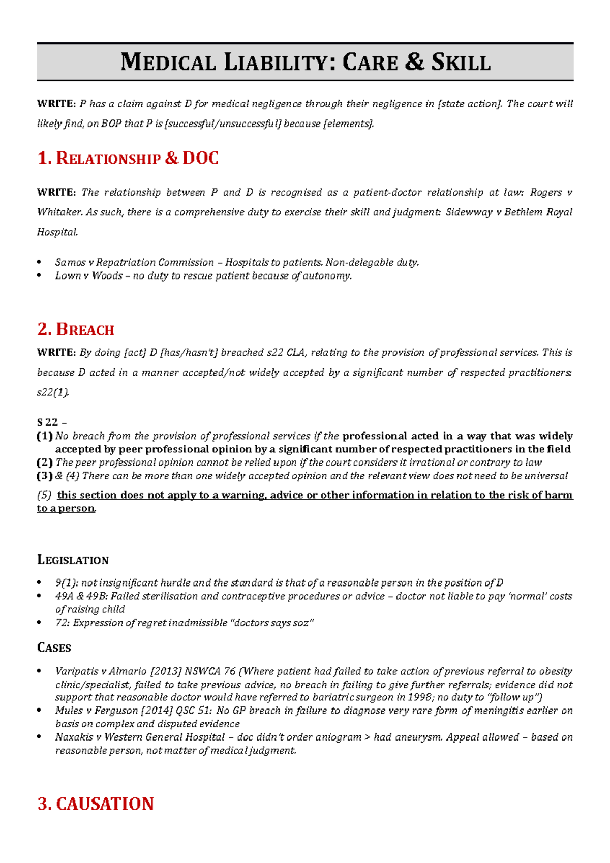 Medical Liability SOC: Key Concepts and Case Law Insights - Studocu