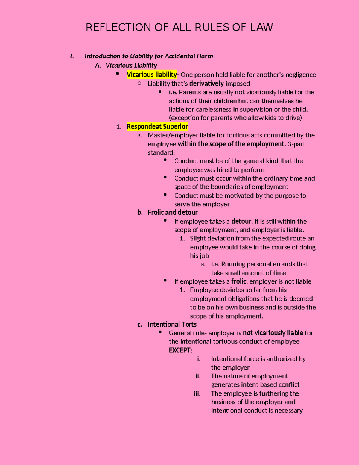 Torts (LAW 302) Final Exam Attack Outline and Key Concepts - Studocu