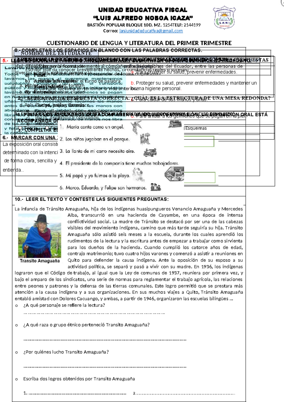 Cuestionario de Lengua y Literatura 6TO A 2025-2026 - Studocu