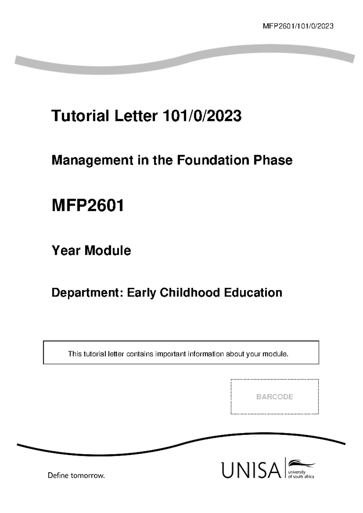 Tutorial Letter MFP2601/101/0/ - Management in the Foundation Phase ...